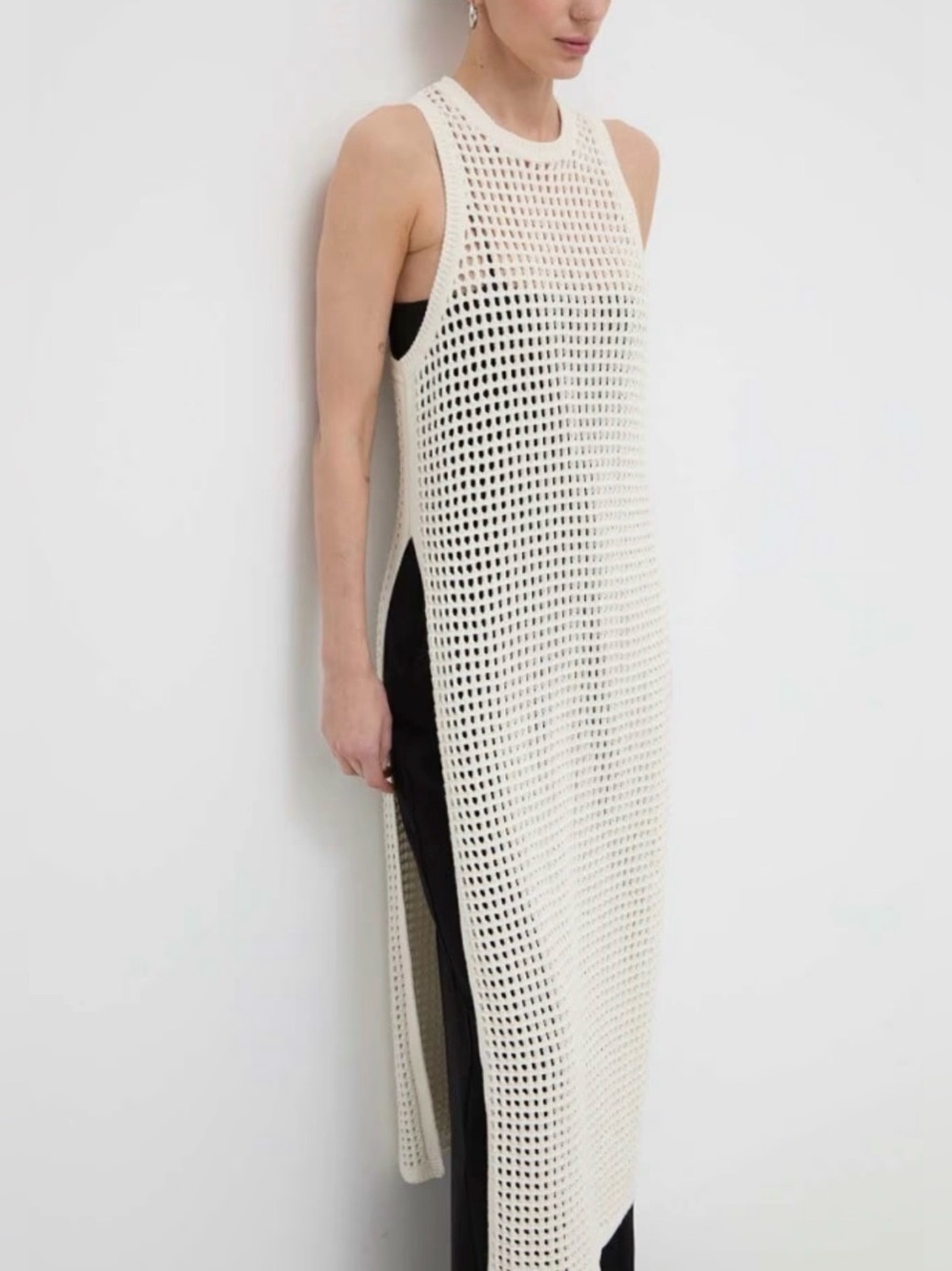 Liu Jo Cream Open-Knit Sleeveless Tunic